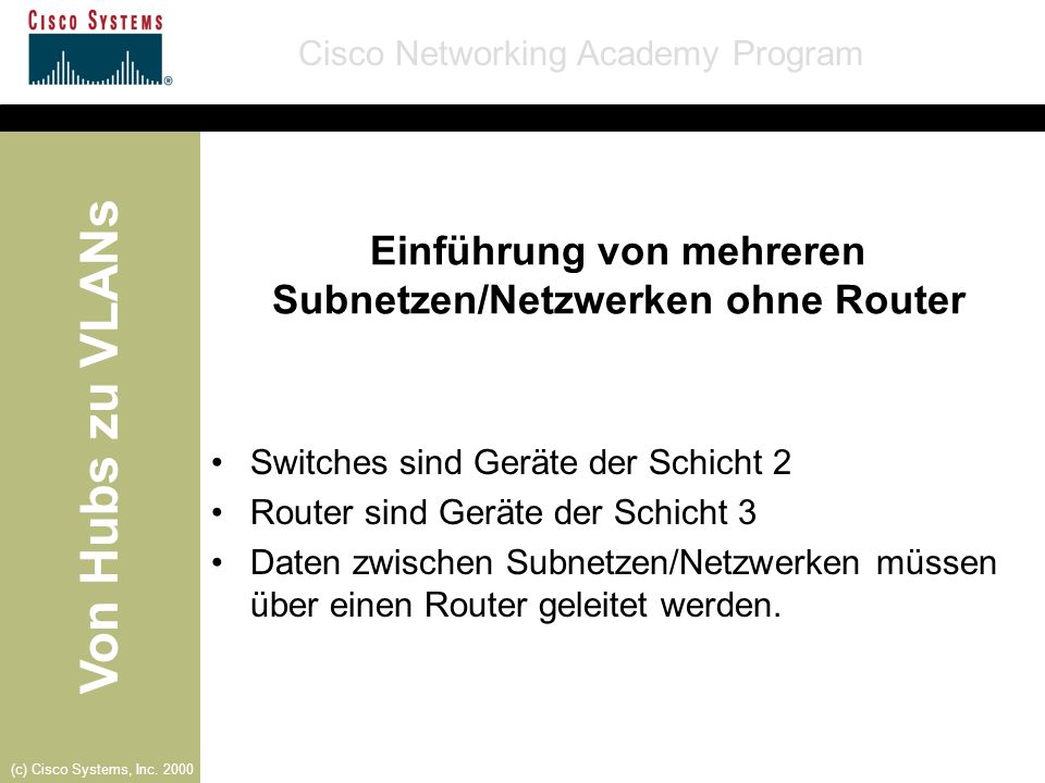 Einführung von mehreren Subnetzen/Netzwerken ohne Router