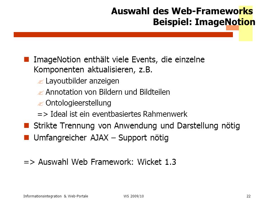 Auswahl des Web-Frameworks Beispiel: ImageNotion
