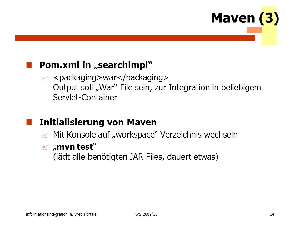 Maven (3) Pom.xml in „searchimpl Initialisierung von Maven