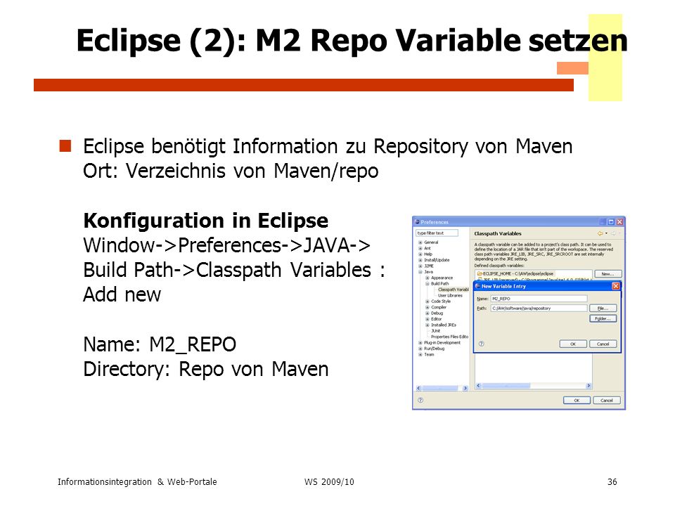 Eclipse (2): M2 Repo Variable setzen