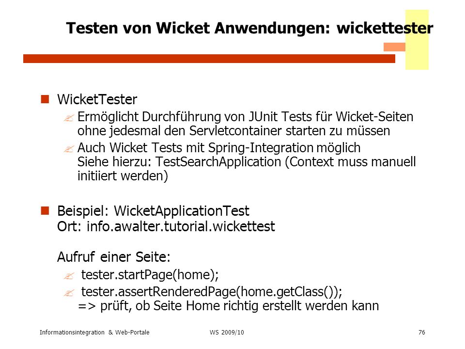 Testen von Wicket Anwendungen: wickettester