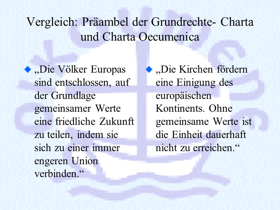 Vergleich: Präambel der Grundrechte- Charta und Charta Oecumenica