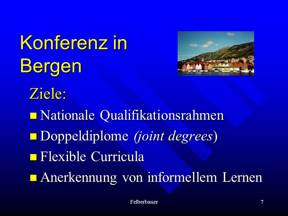 Konferenz in Bergen Ziele: Nationale Qualifikationsrahmen