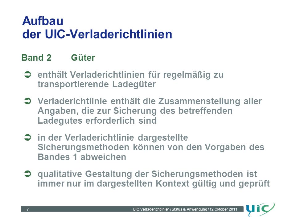 Aufbau der UIC-Verladerichtlinien