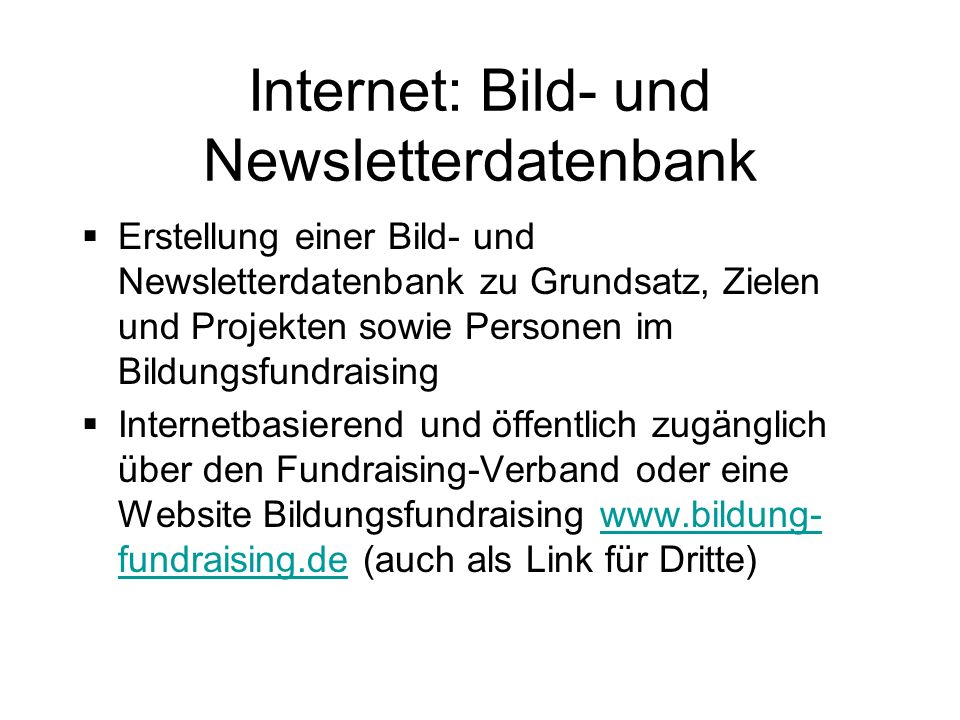 Internet: Bild- und Newsletterdatenbank