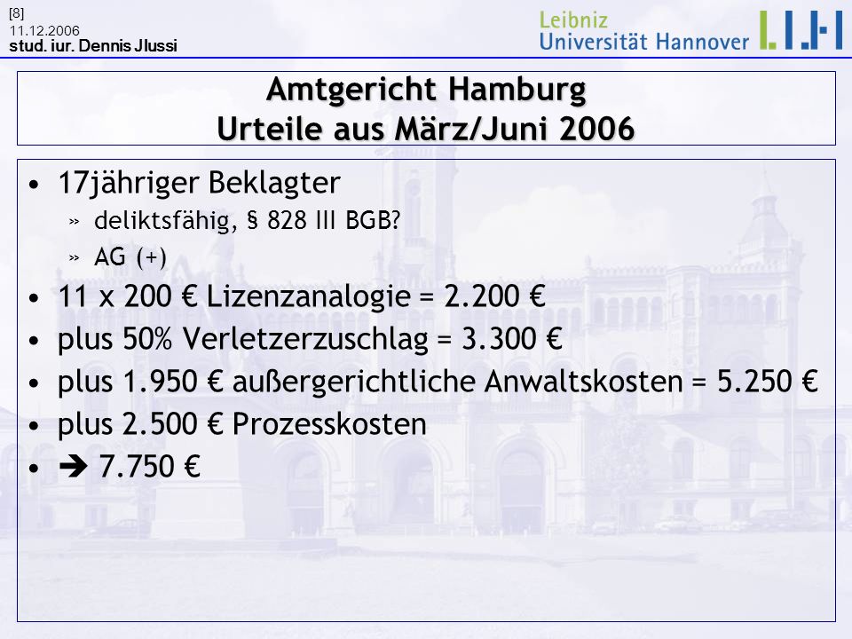 Amtgericht Hamburg Urteile aus März/Juni 2006