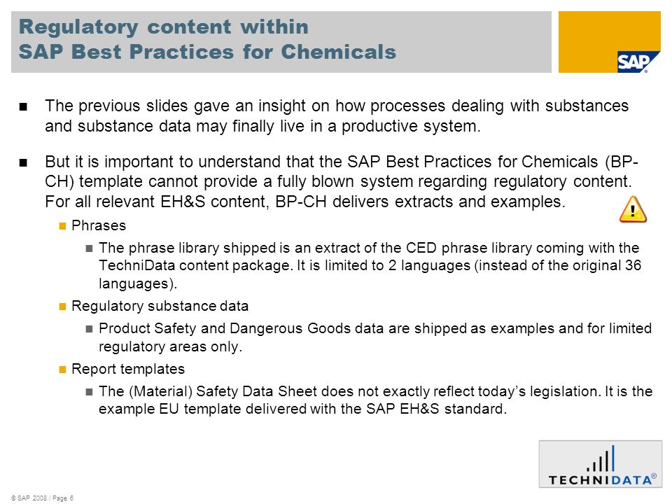 Regulatory content within SAP Best Practices for Chemicals