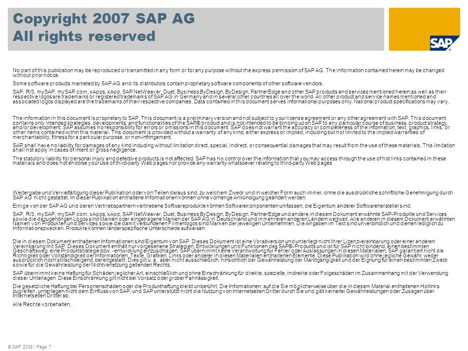 Copyright 2007 SAP AG All rights reserved