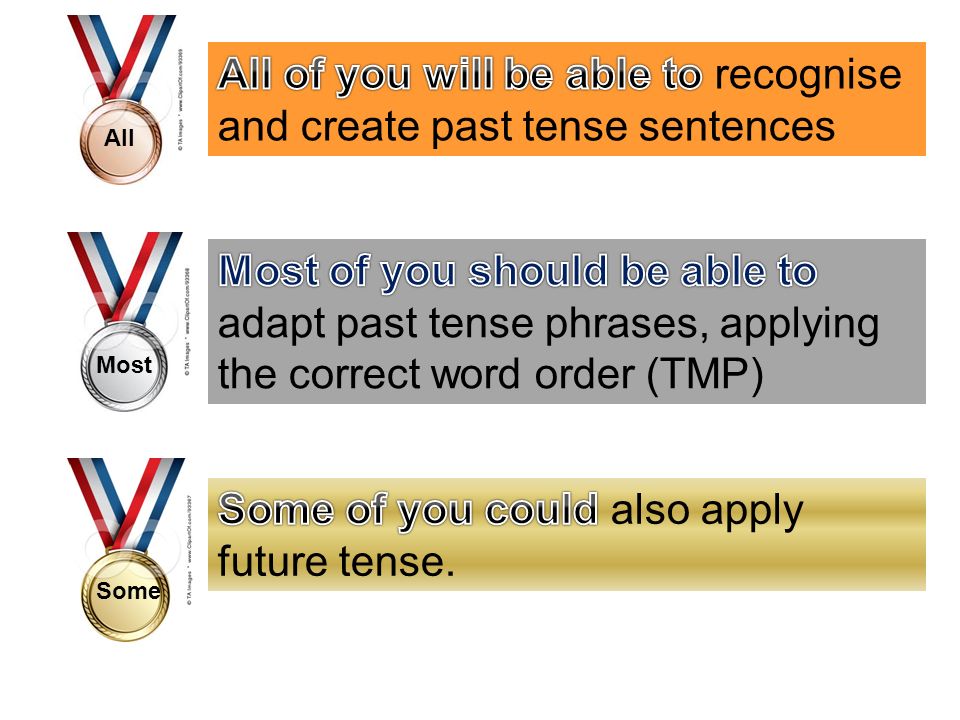 All of you will be able to recognise and create past tense sentences