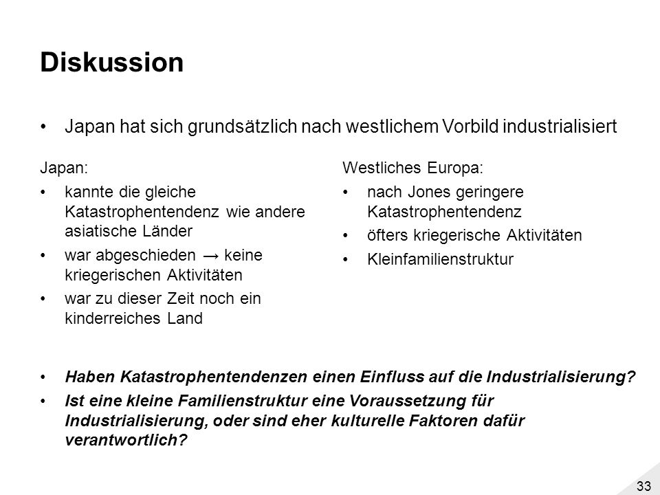 Diskussion Japan hat sich grundsätzlich nach westlichem Vorbild industrialisiert. Japan: