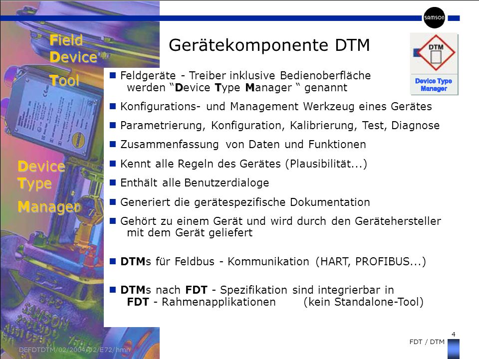 Field Device Tool Device Type Manager Gerätekomponente DTM