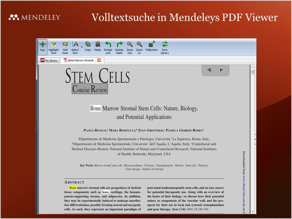 Volltextsuche in Mendeleys PDF Viewer