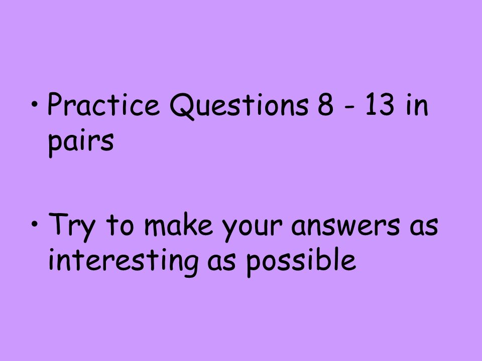 Practice Questions in pairs