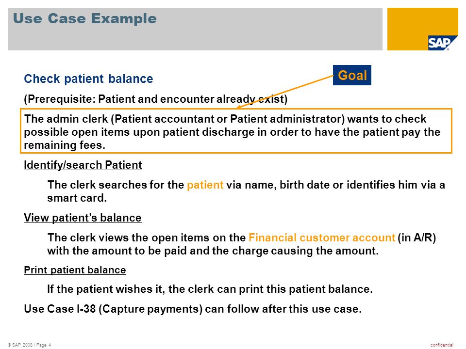 Use Case Example Goal Check patient balance