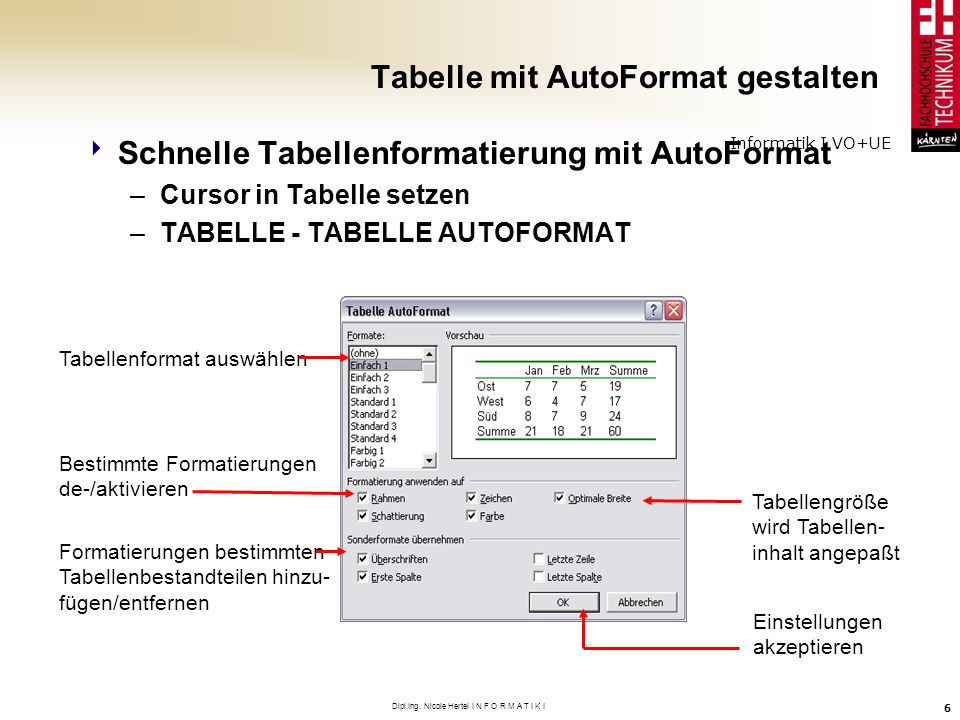 Tabelle mit AutoFormat gestalten