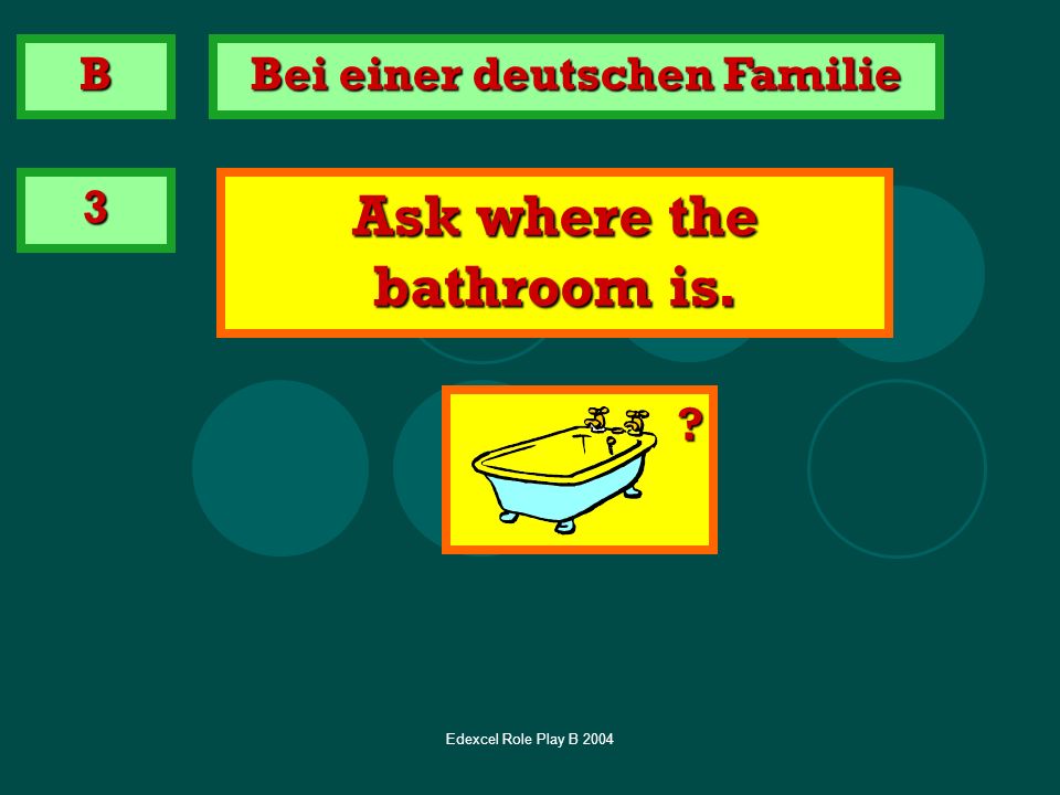 Bei einer deutschen Familie Ask where the bathroom is.