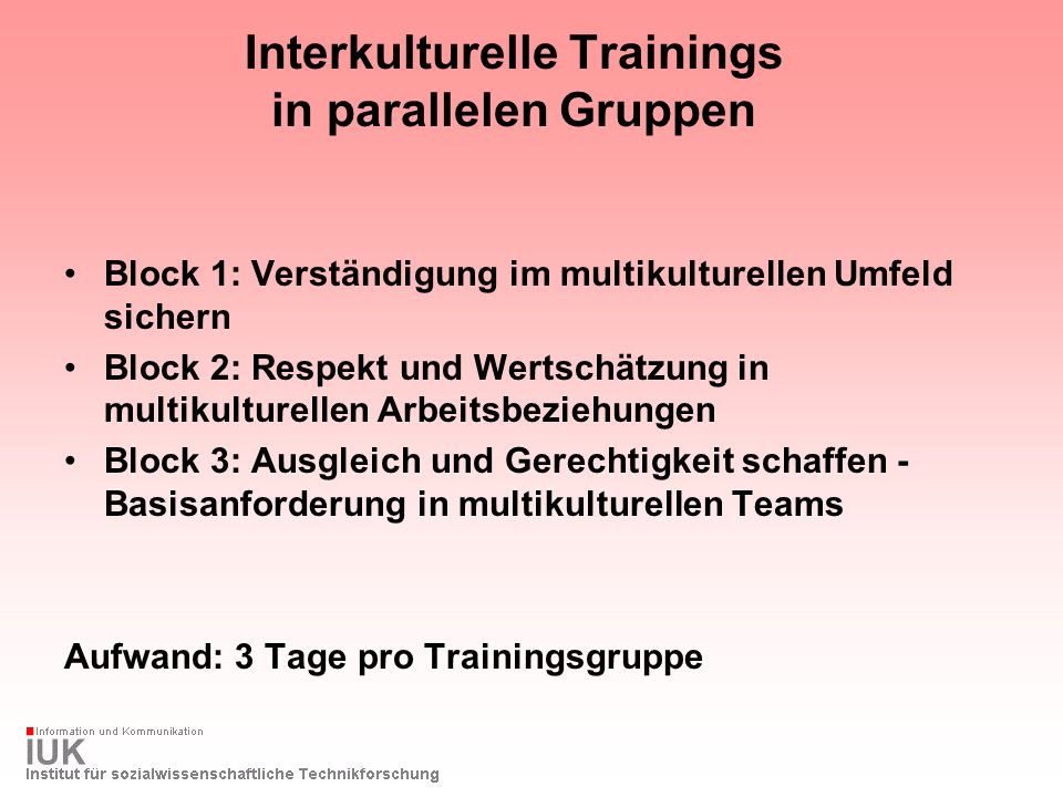 Interkulturelle Trainings in parallelen Gruppen