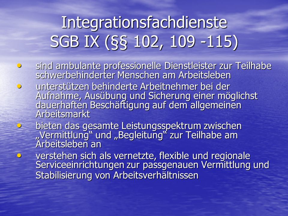 Integrationsfachdienste SGB IX (§§ 102, )