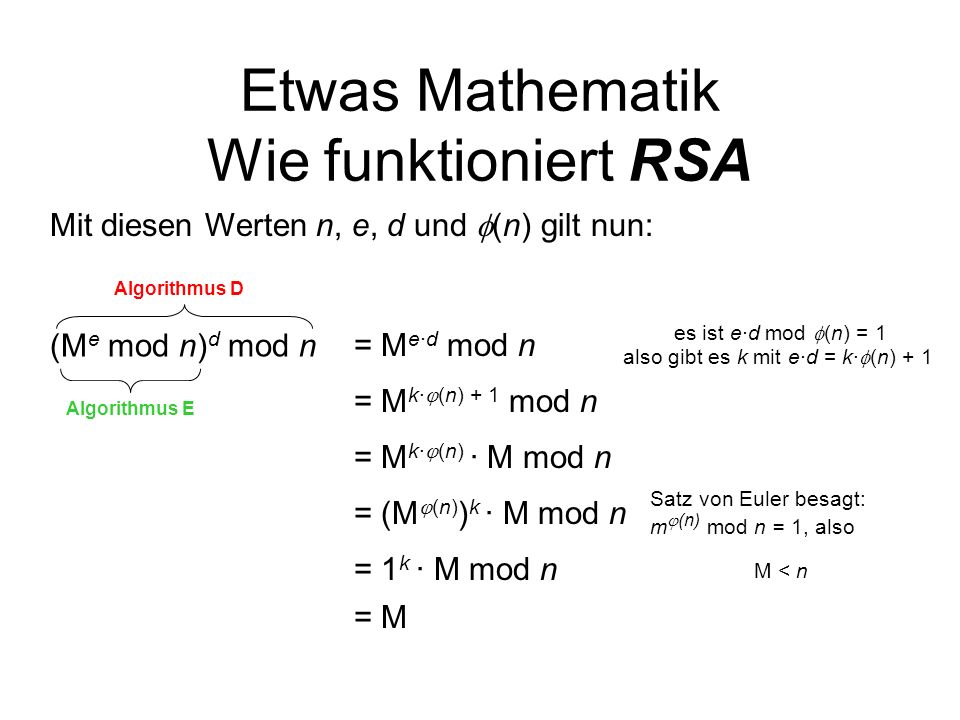 Etwas Mathematik Wie funktioniert RSA