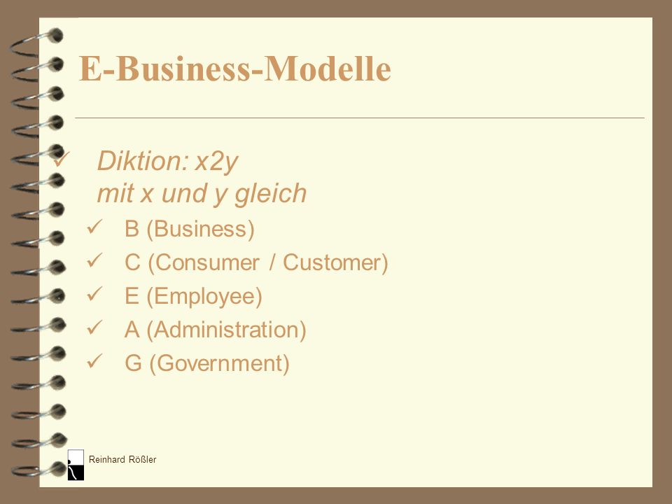 E-Business-Modelle Diktion: x2y mit x und y gleich B (Business)
