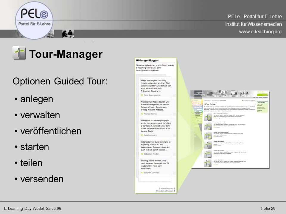 Tour-Manager Optionen Guided Tour: anlegen verwalten veröffentlichen