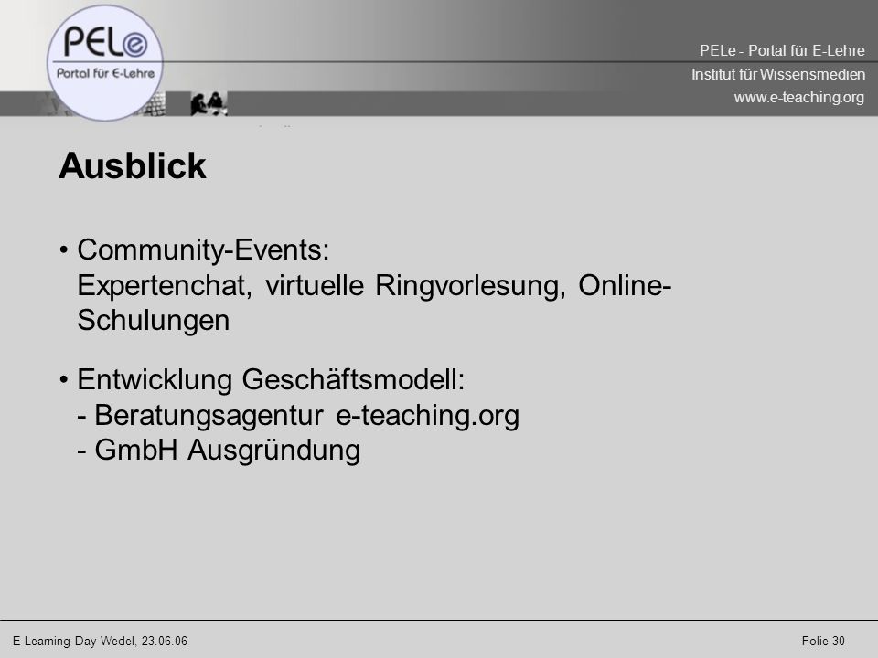 Ausblick Community-Events: Expertenchat, virtuelle Ringvorlesung, Online-Schulungen.