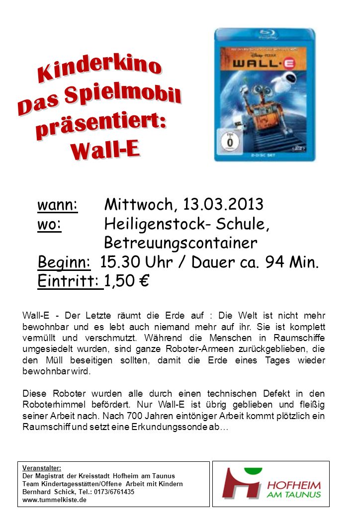 Kinderkino Das Spielmobil präsentiert: Wall-E