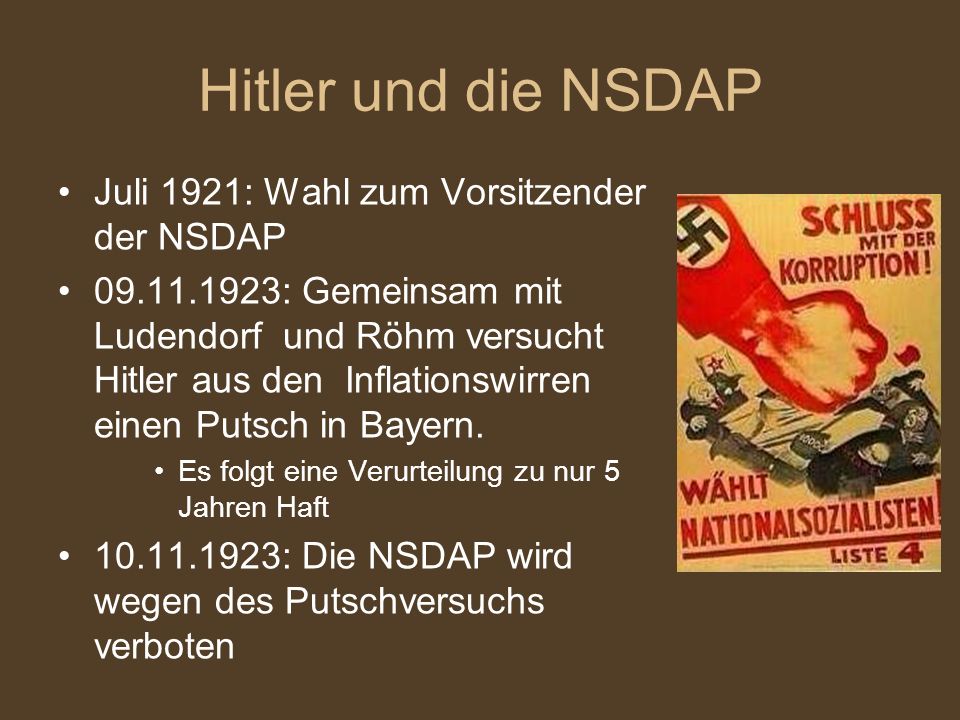 Hitler und die NSDAP Juli 1921: Wahl zum Vorsitzender der NSDAP