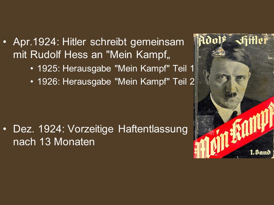 Apr.1924: Hitler schreibt gemeinsam mit Rudolf Hess an Mein Kampf„