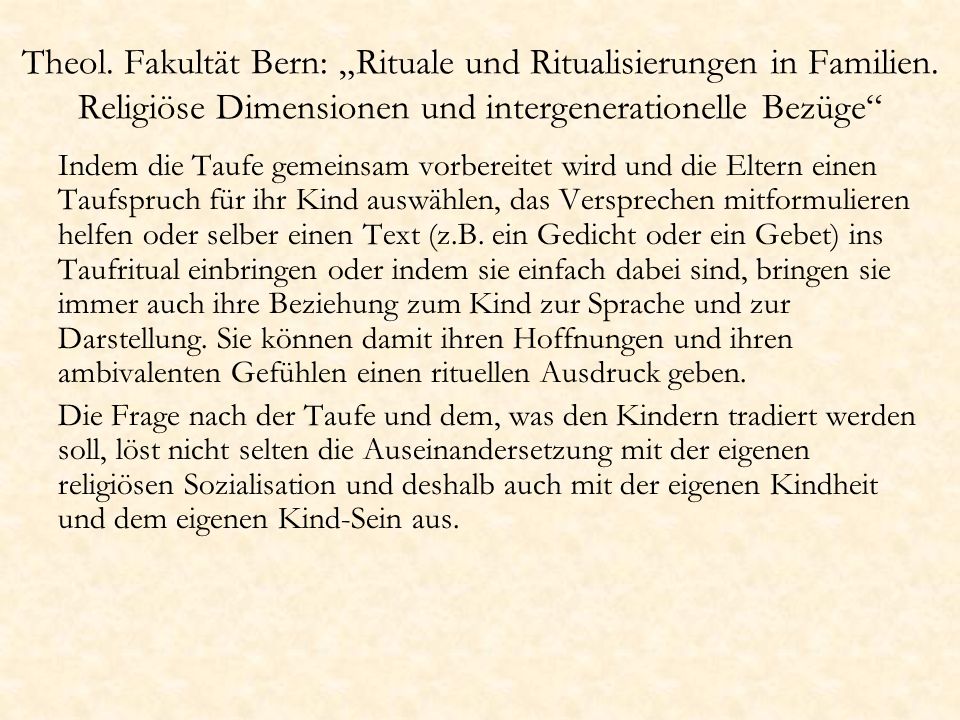 Theol. Fakultät Bern: „Rituale und Ritualisierungen in Familien