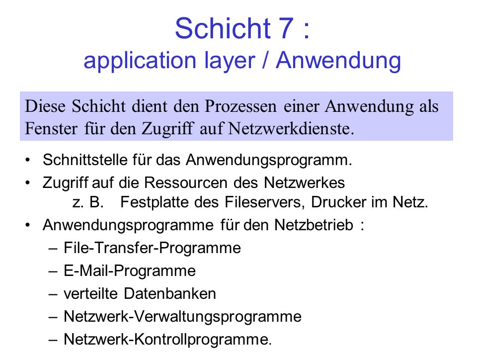 Schicht 7 : application layer / Anwendung