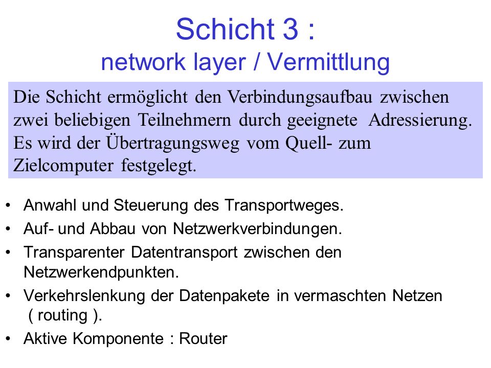 Schicht 3 : network layer / Vermittlung
