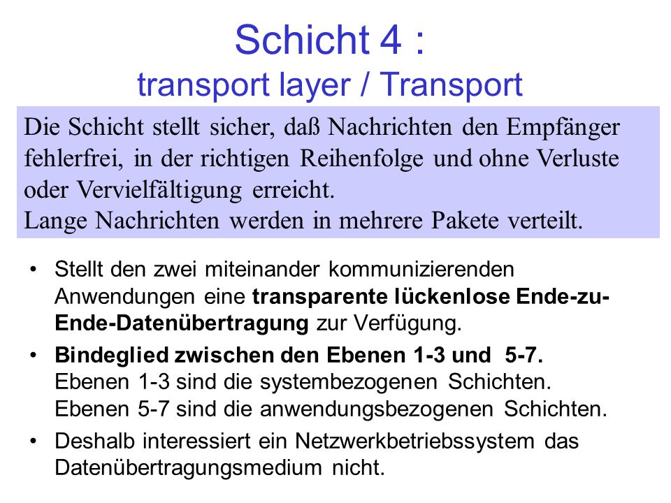 Schicht 4 : transport layer / Transport