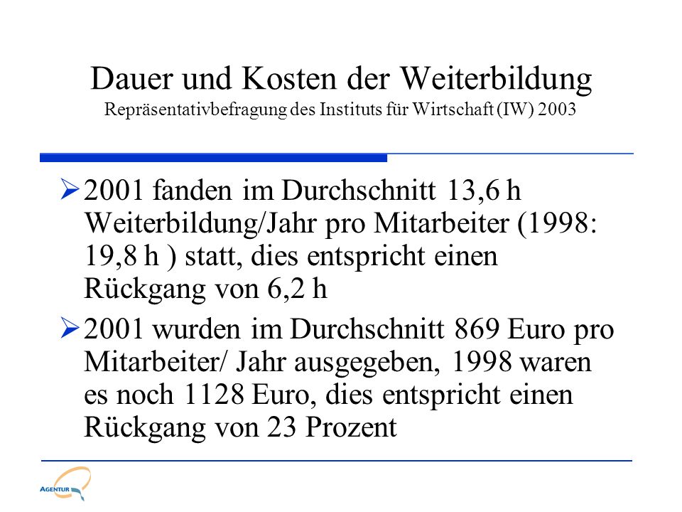 Dauer und Kosten der Weiterbildung Repräsentativbefragung des Instituts für Wirtschaft (IW) 2003