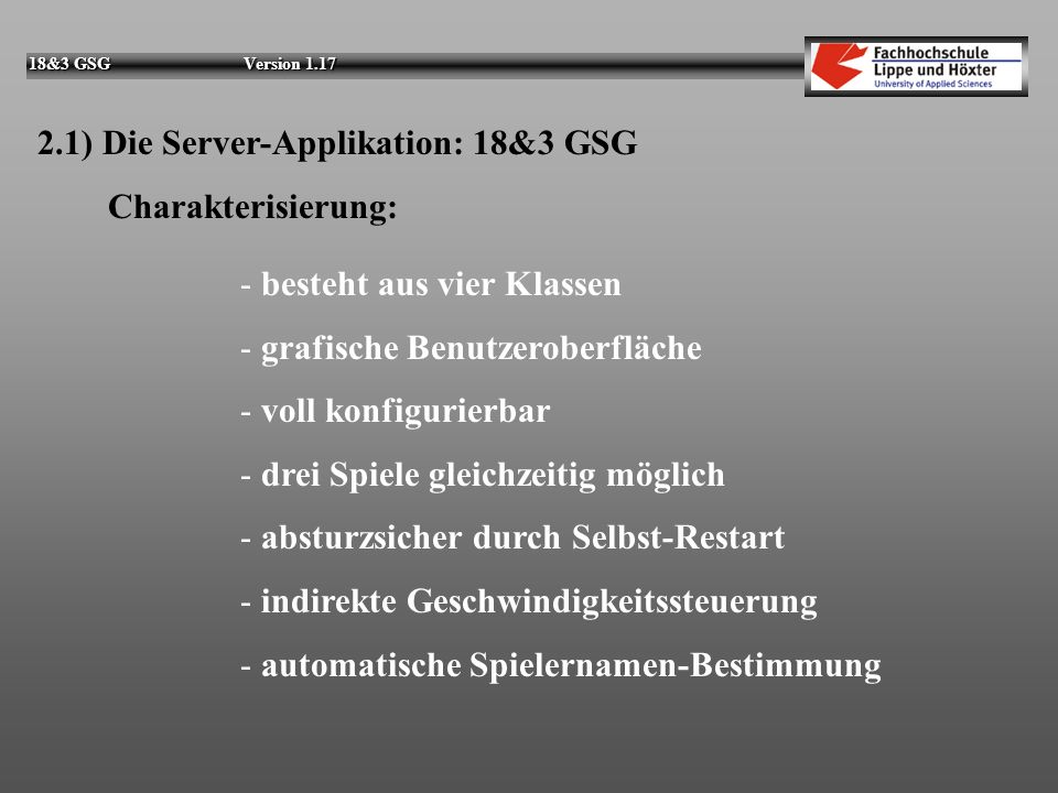2.1) Die Server-Applikation: 18&3 GSG