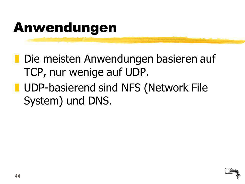 Anwendungen Die meisten Anwendungen basieren auf TCP, nur wenige auf UDP.