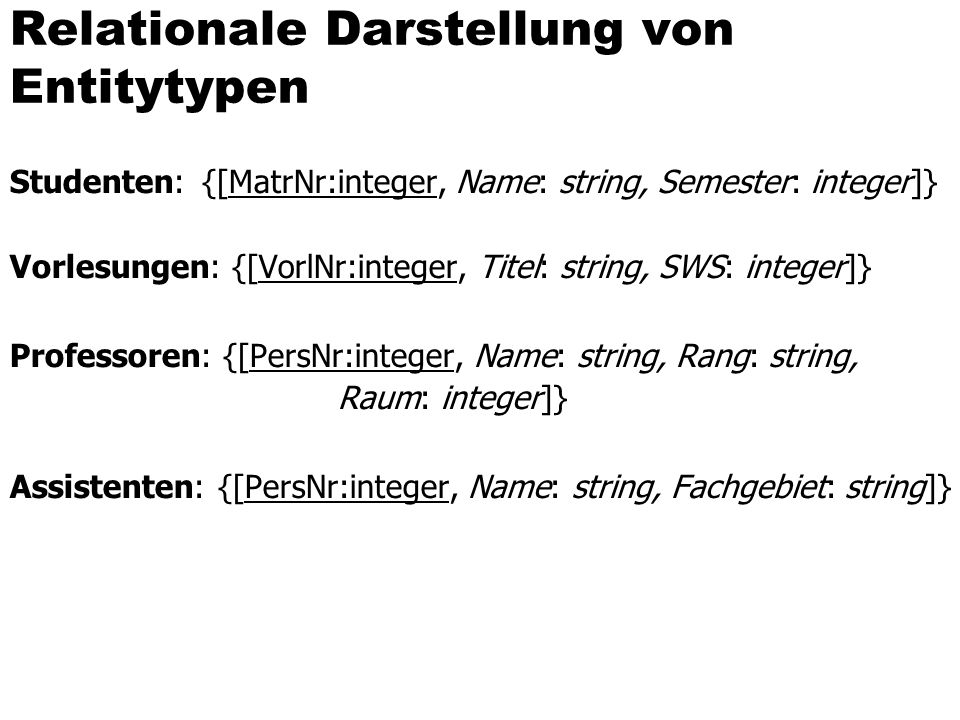 Relationale Darstellung von Entitytypen