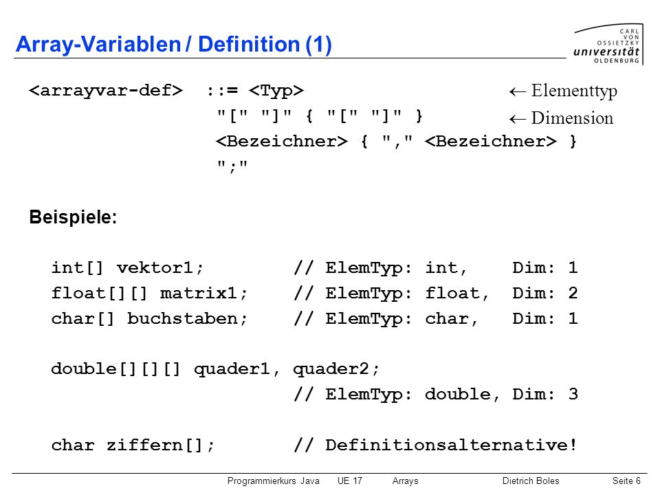 Array-Variablen / Definition (1)