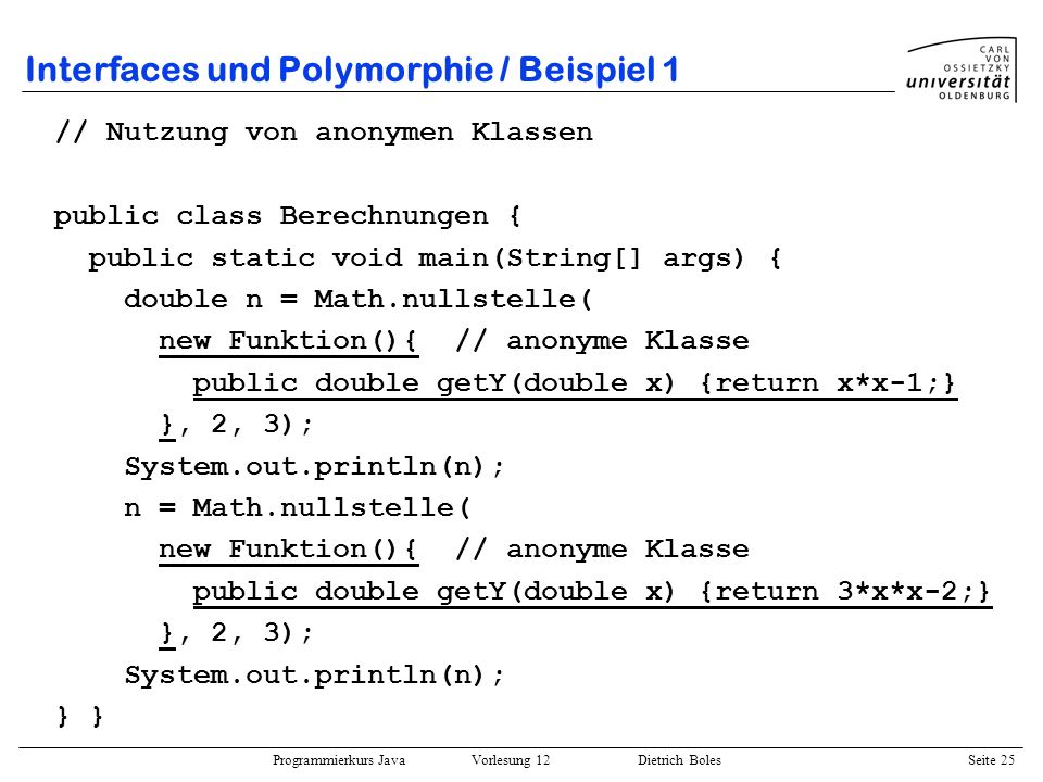 Interfaces und Polymorphie / Beispiel 1