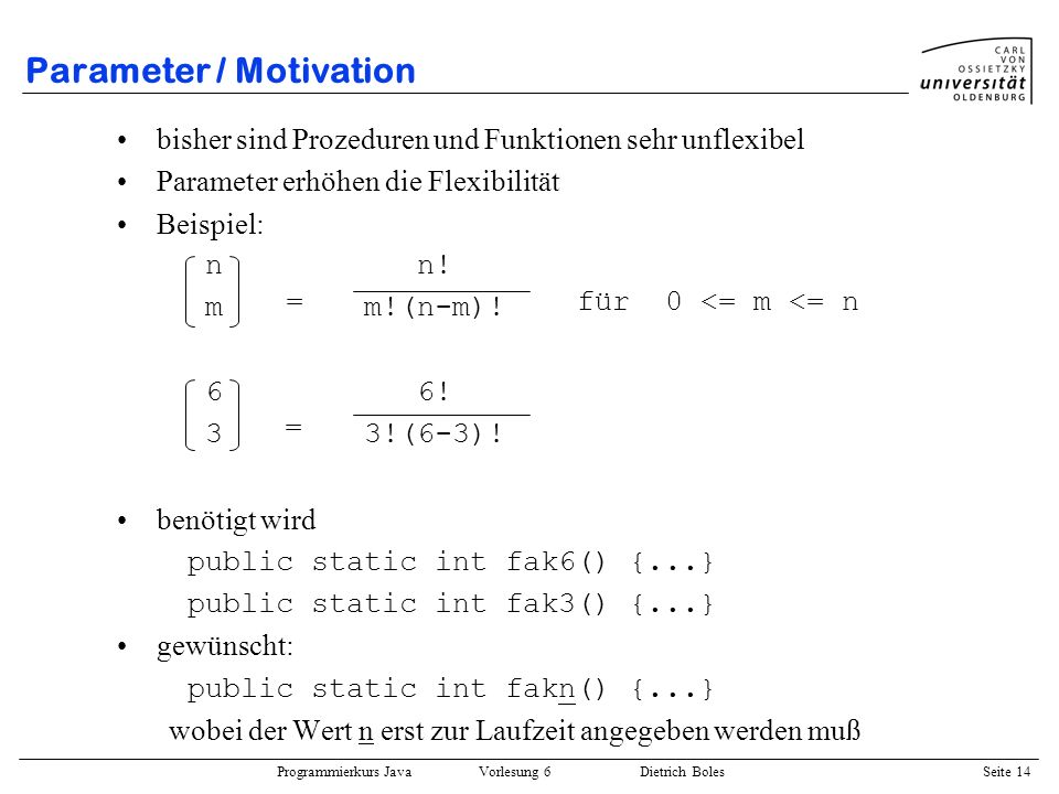 Parameter / Motivation