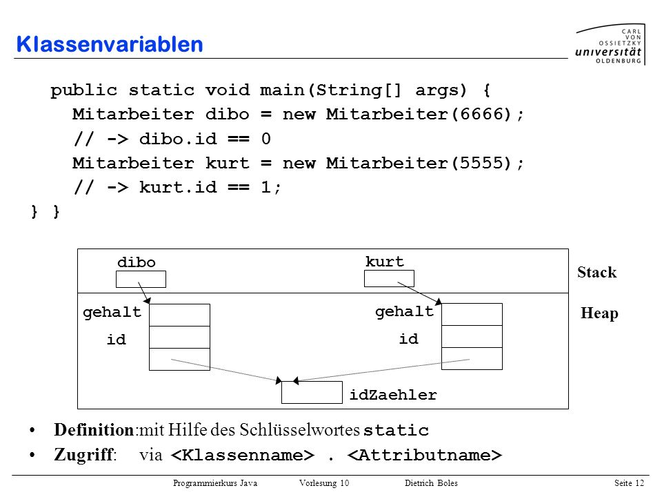 Klassenvariablen public static void main(String[] args) {