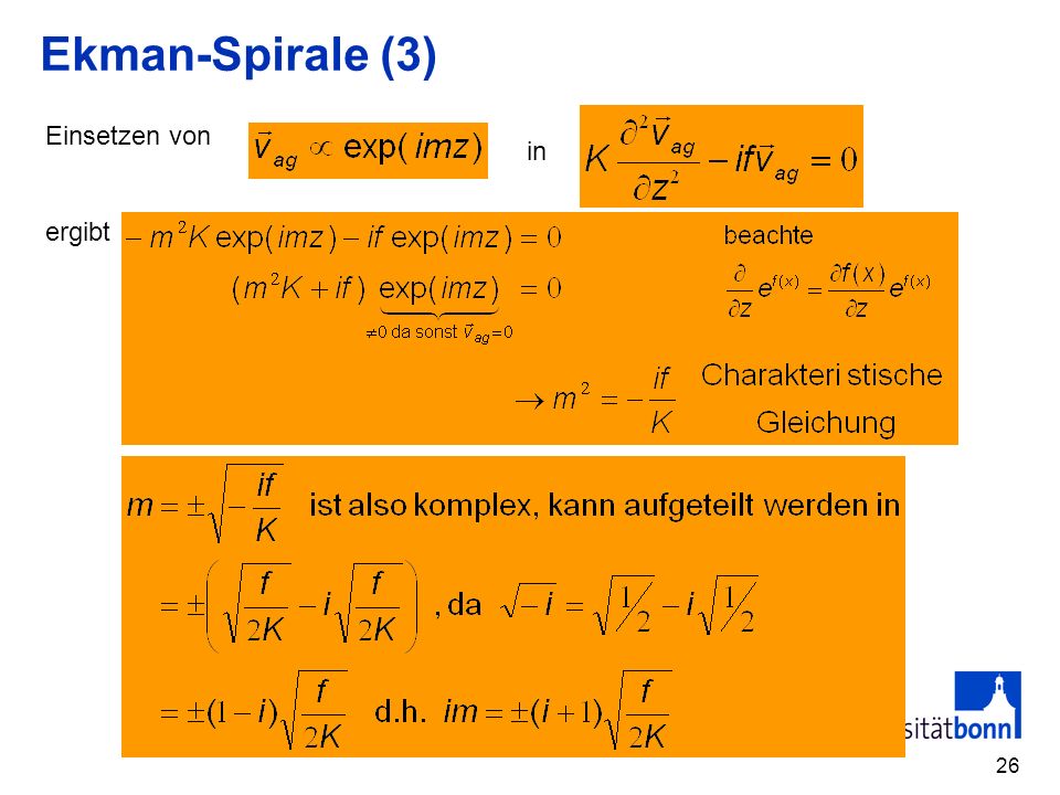 Ekman-Spirale (3) Einsetzen von ergibt in
