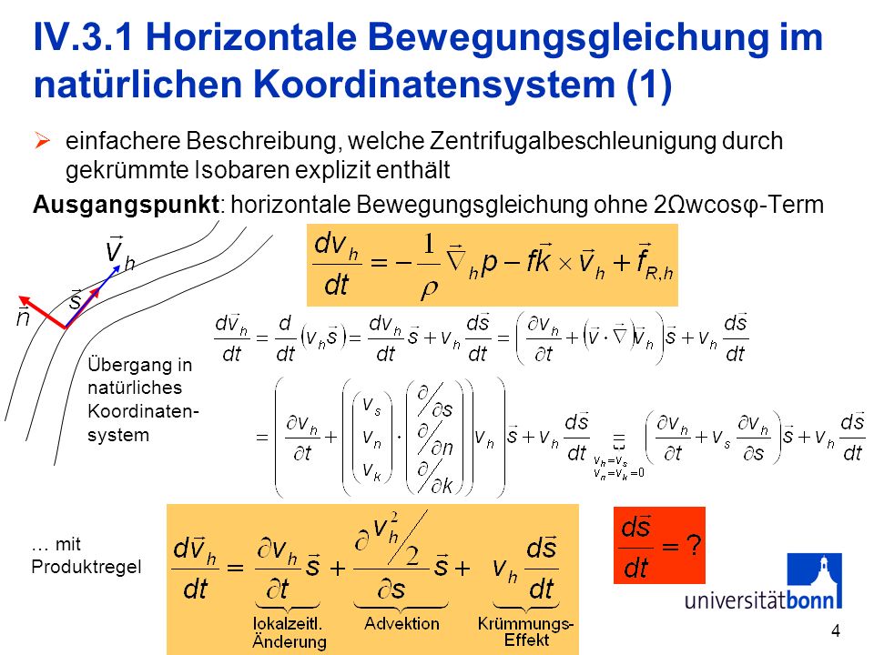 IV.3.1 Horizontale Bewegungsgleichung im natürlichen Koordinatensystem (1)