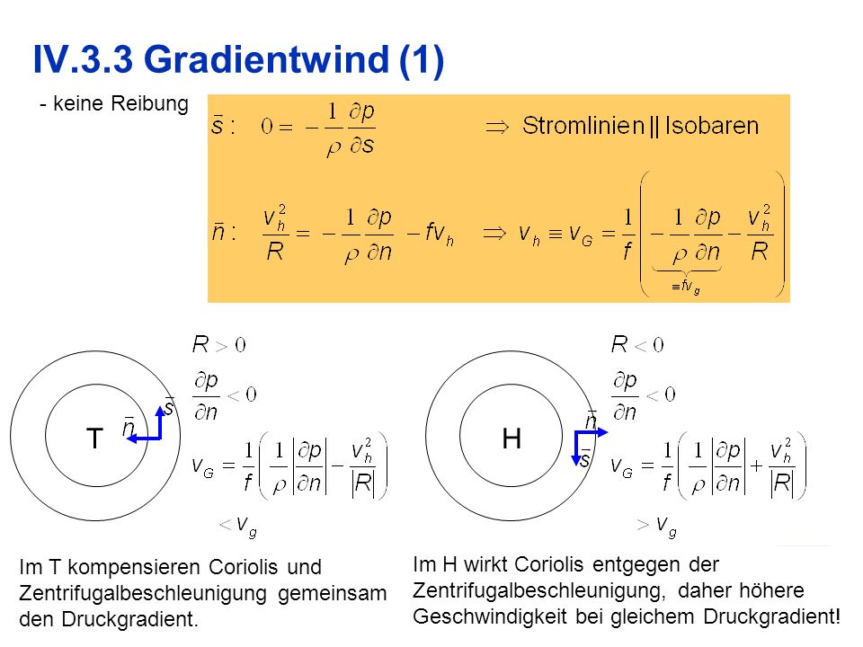 IV.3.3 Gradientwind (1) T H keine Reibung