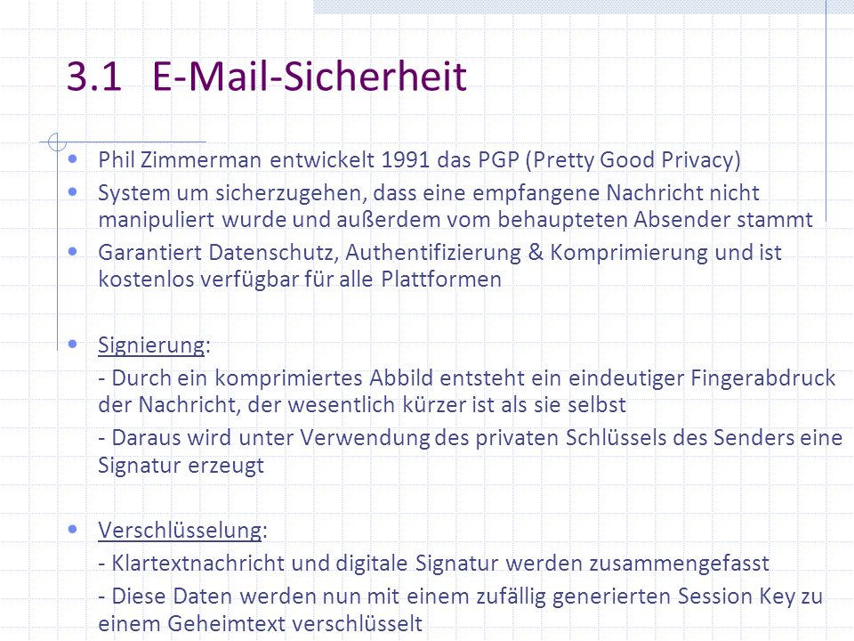 3.1  -Sicherheit Phil Zimmerman entwickelt 1991 das PGP (Pretty Good Privacy)