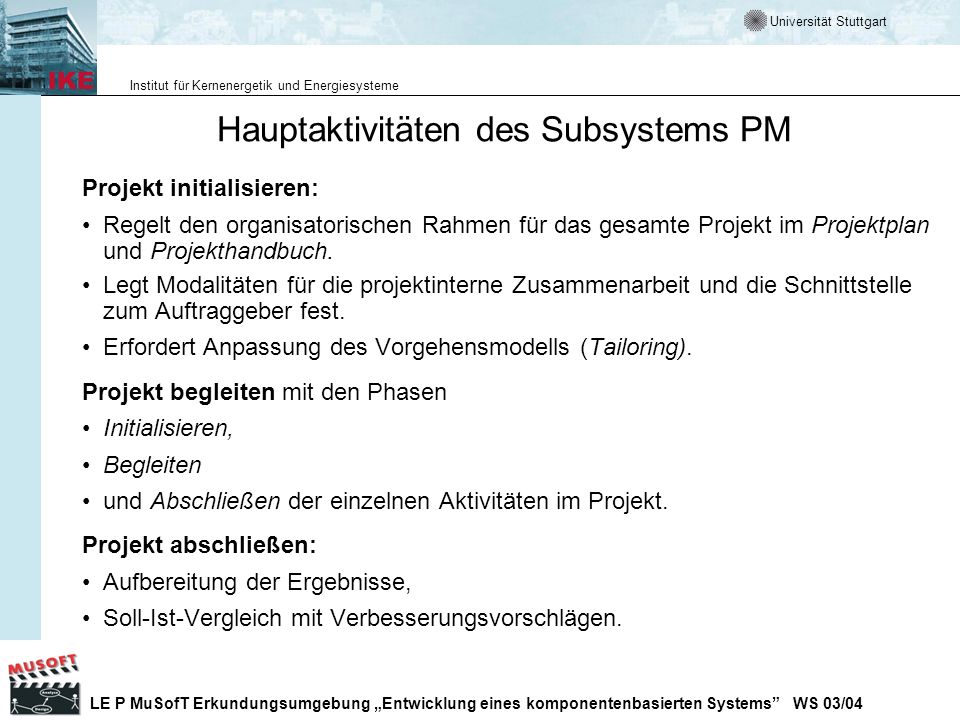 Hauptaktivitäten des Subsystems PM
