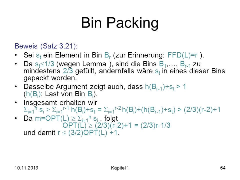 Bin Packing Beweis (Satz 3.21):