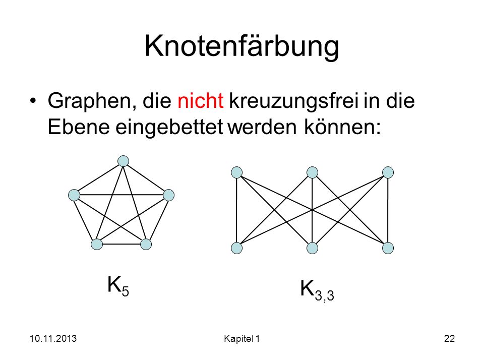 Knotenfärbung Graphen, die nicht kreuzungsfrei in die Ebene eingebettet werden können: K5. K3,