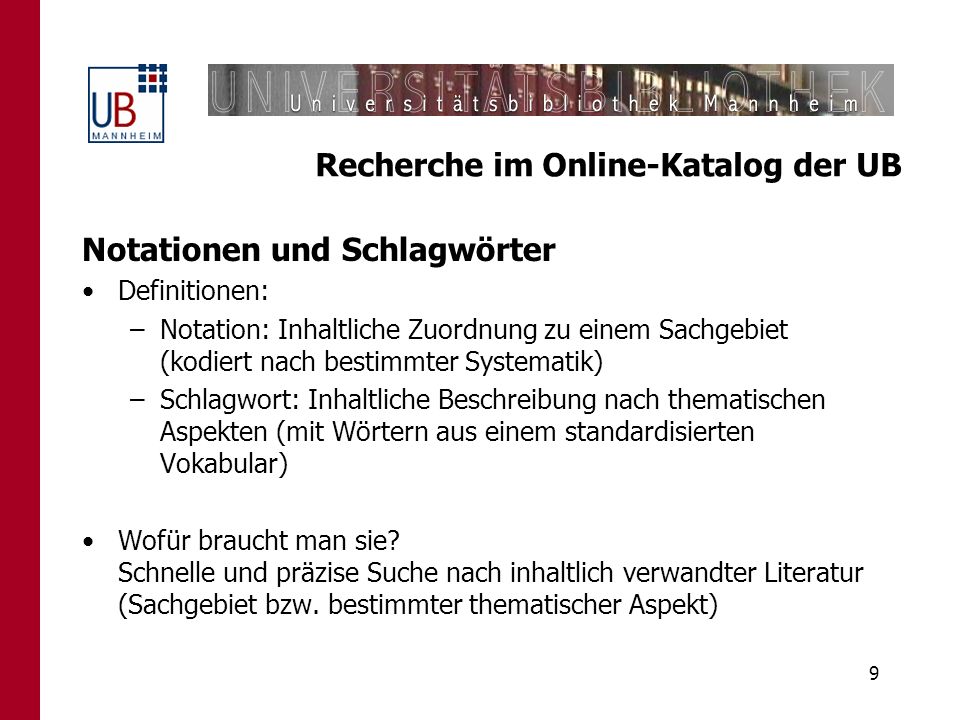 Recherche im Online-Katalog der UB