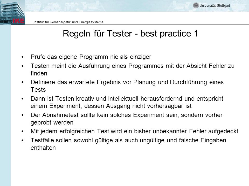 Regeln für Tester - best practice 1